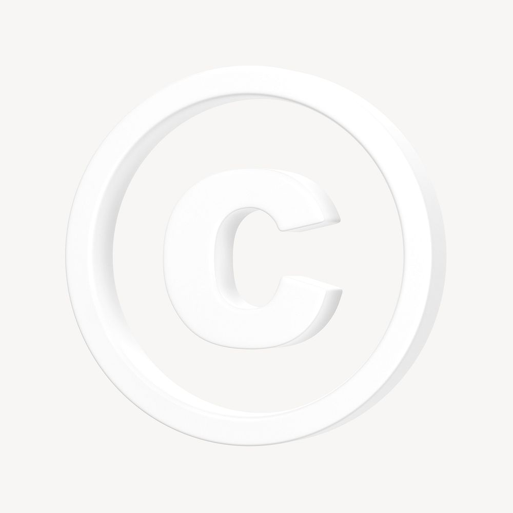 White copyright symbol, 3D rendering graphic