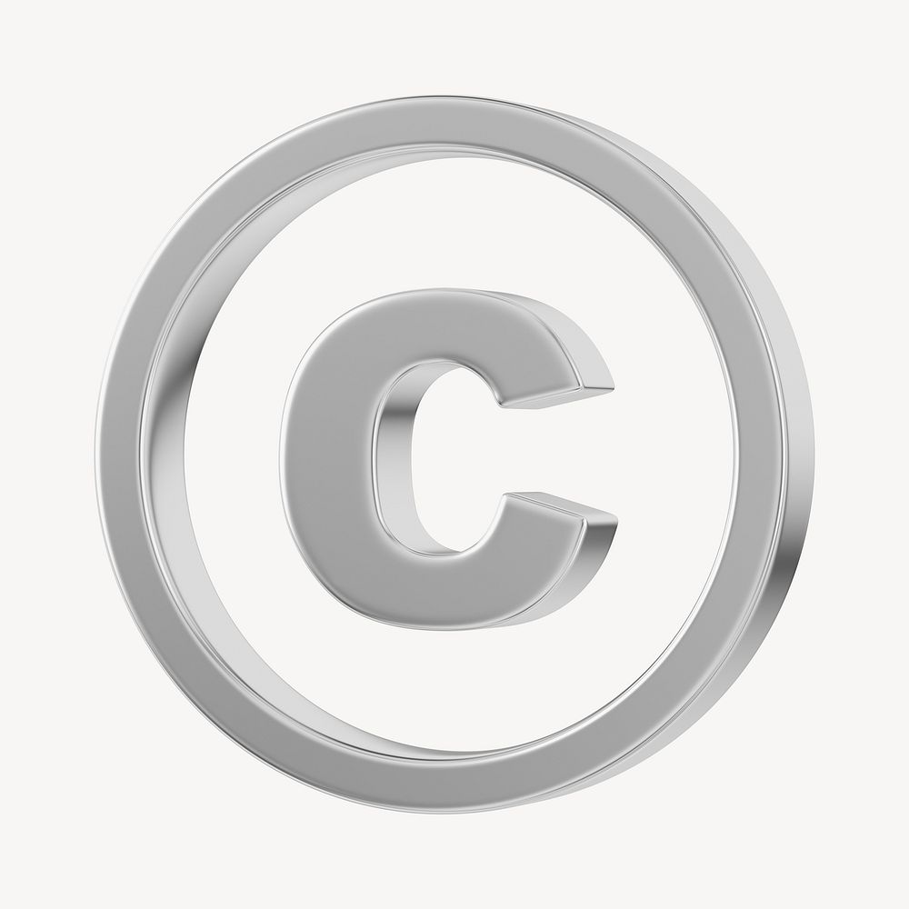 Silver  copyright symbol, 3D rendering graphic