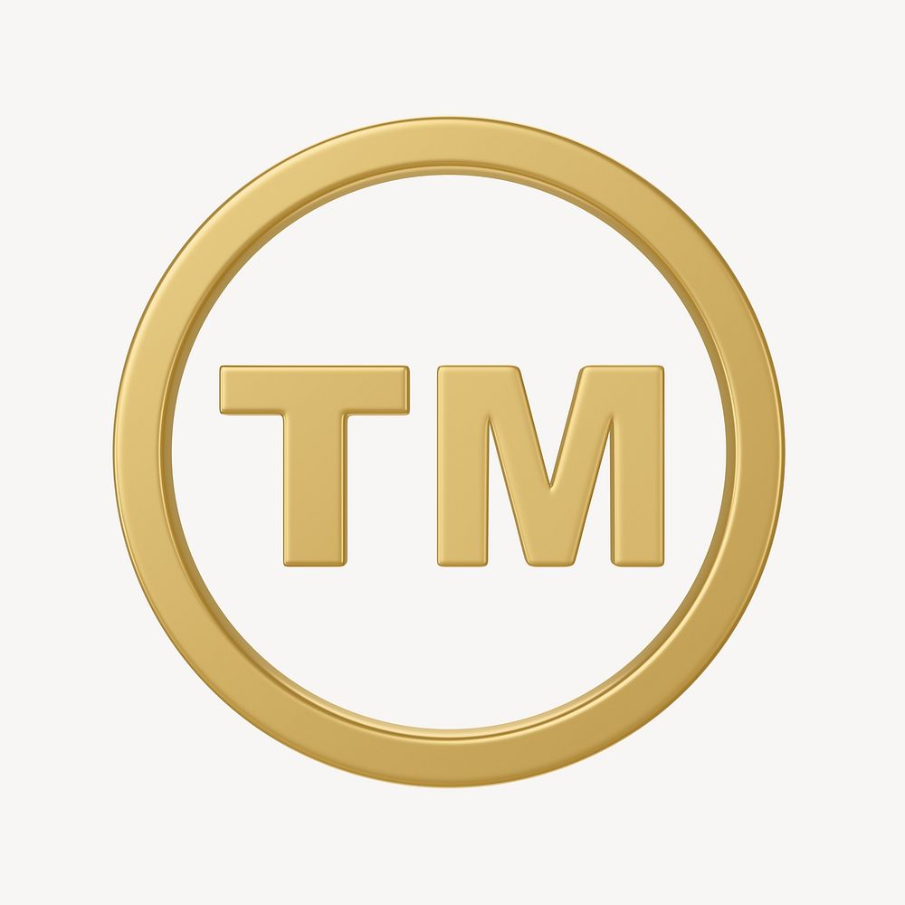 Golden  trademark symbol, 3D rendering graphic