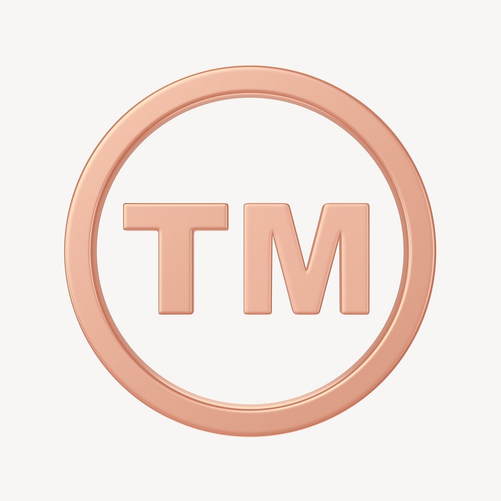 Pink gold trademark symbol, 3D rendering graphic