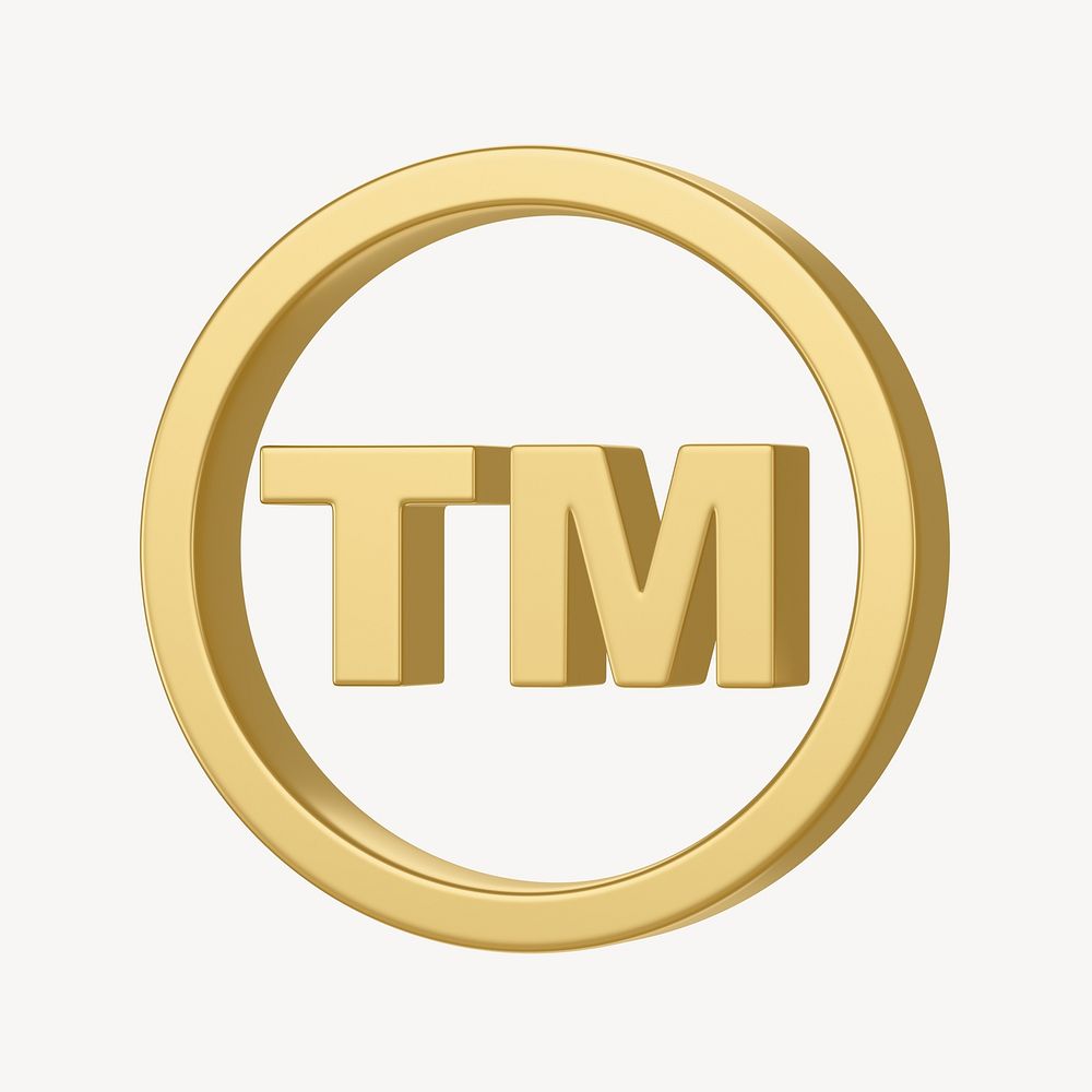 Golden  trademark symbol, 3D rendering graphic