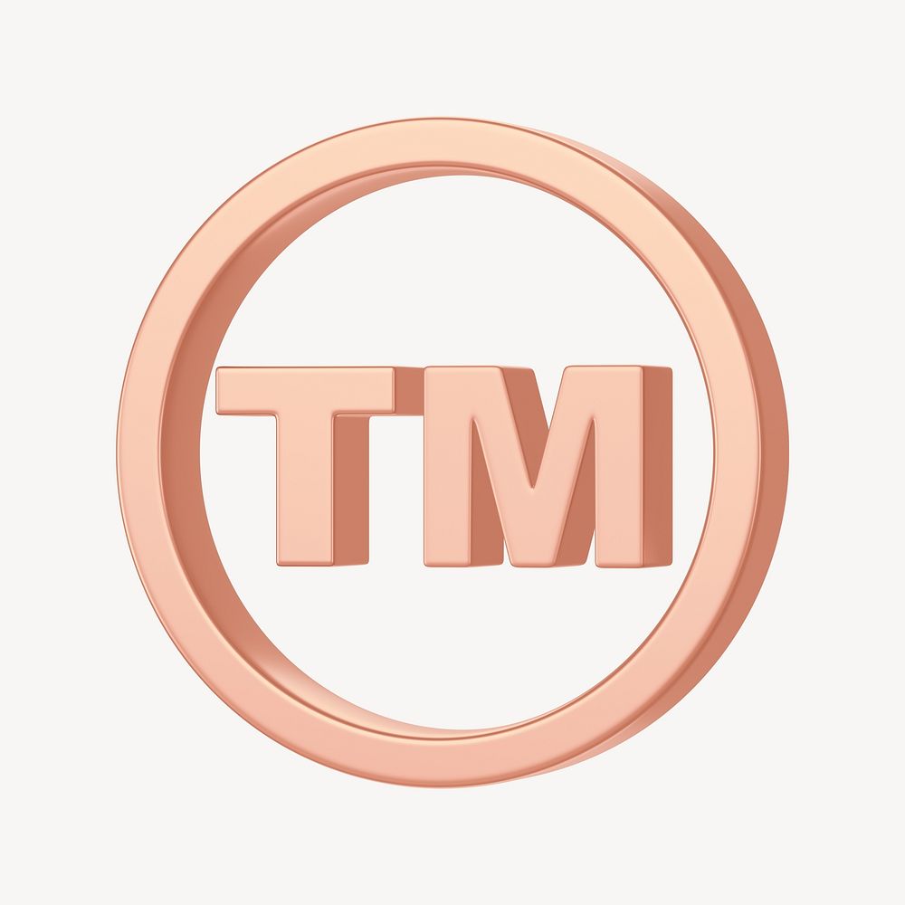 Pink gold trademark symbol, 3D rendering graphic