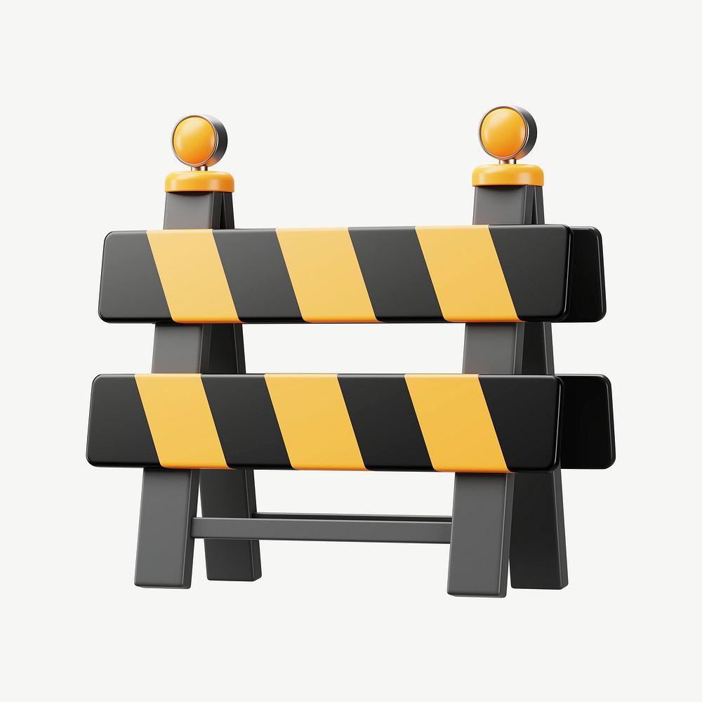 3D road block barricade, collage element psd