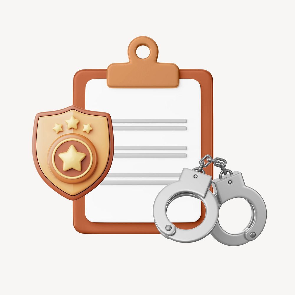 3D police warrant, handcuffs & badge, job remix