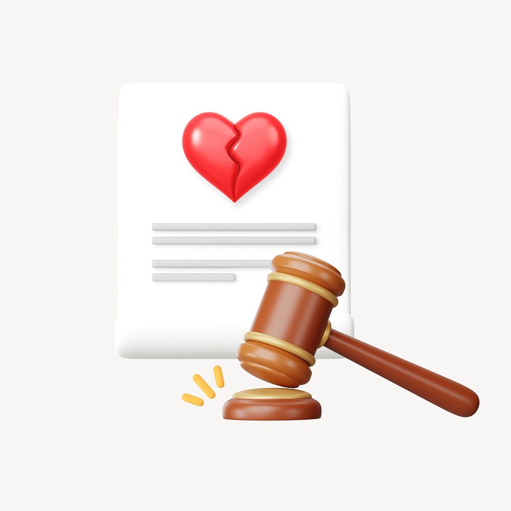 Divorce lawyer remix, 3D gavel and book illustration