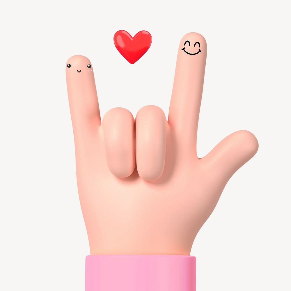 ILY hand sign, 3D love illustration