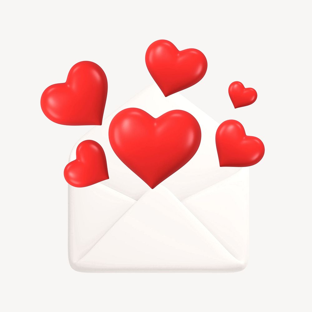 Love letter bursting hearts, 3D illustration