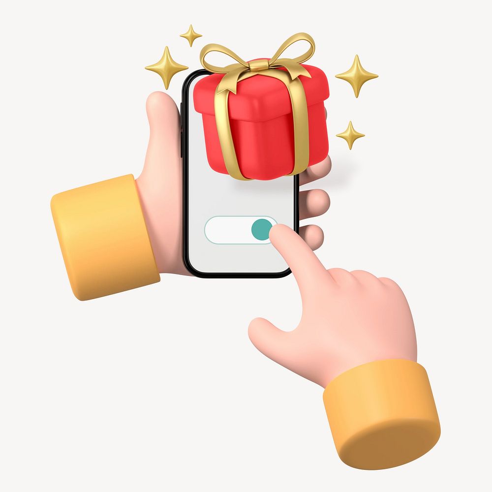 Online gift box, 3D hand using smartphone remix