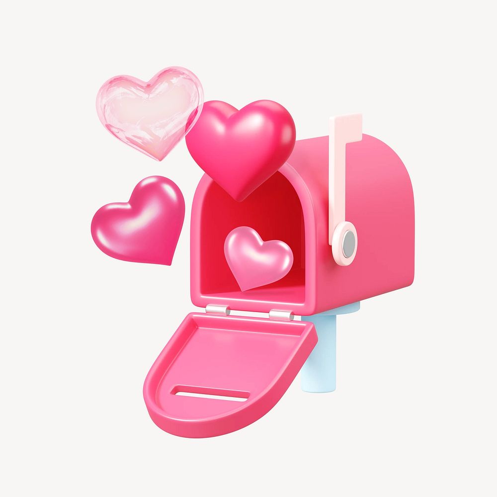 Pink mailbox bursting heart, 3D illustration