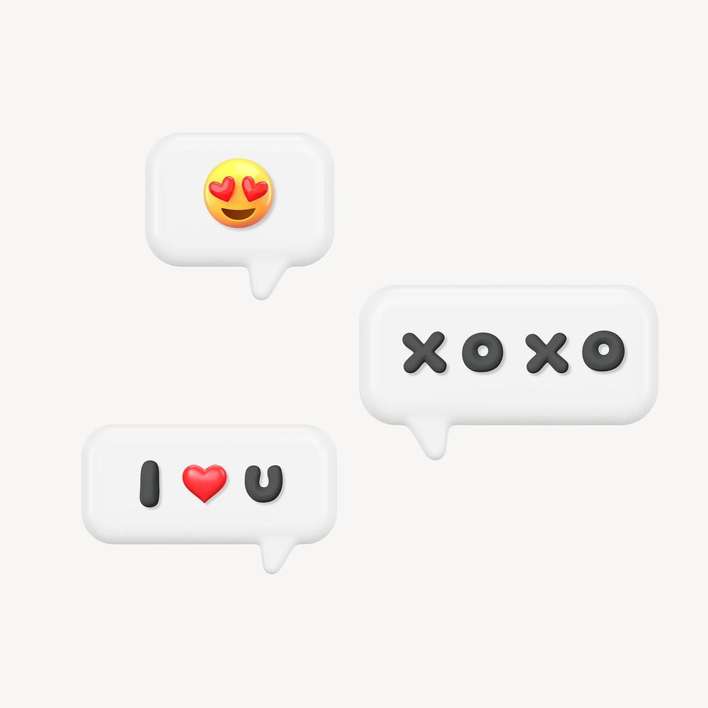 I love you text, 3D speech bubble