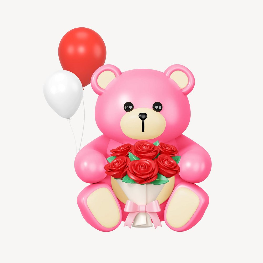 Valentine's Day teddy bear, 3D illustration