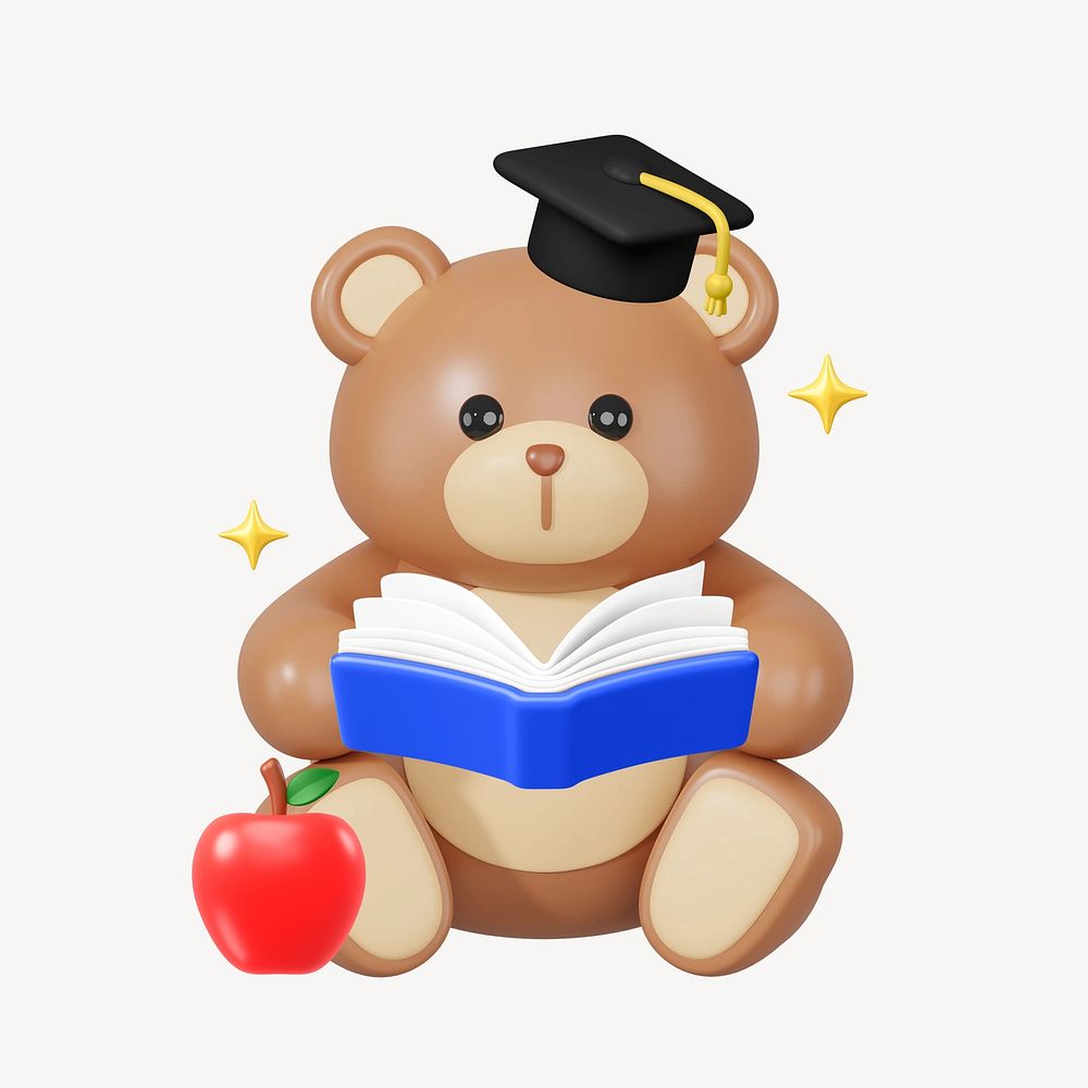 Graduate teddy bear, 3D education illustration