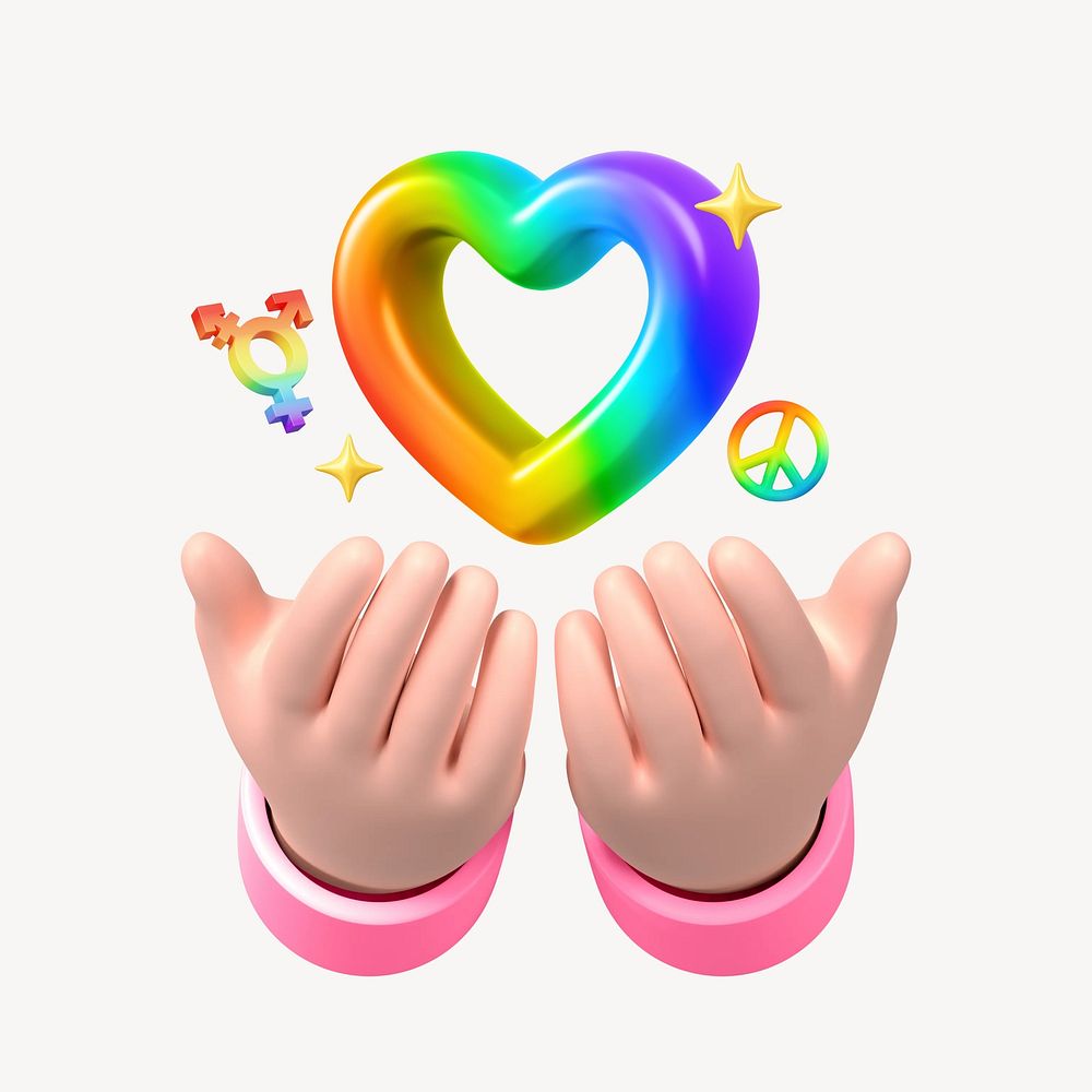 Hand presenting rainbow heart, 3D LGBTQ remix