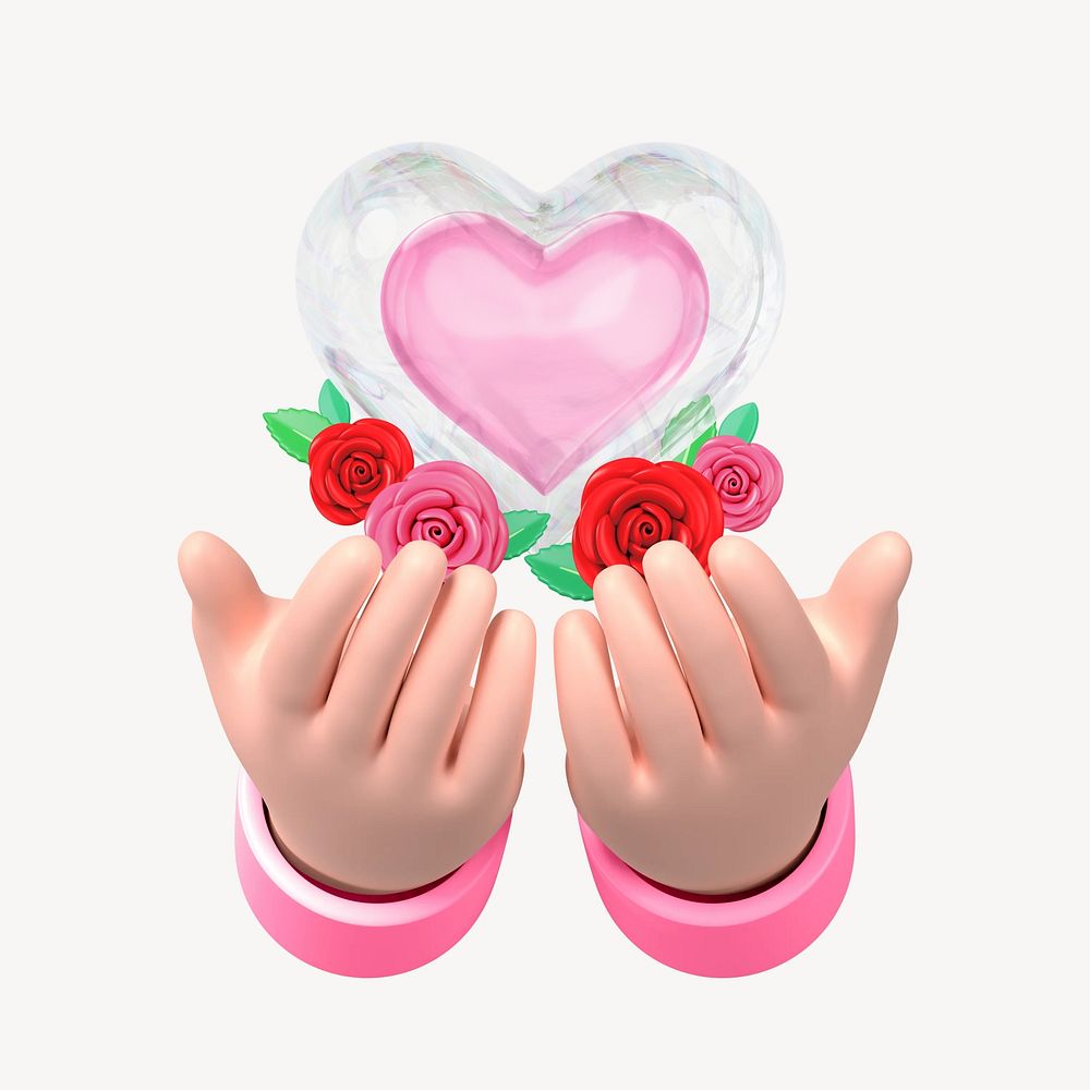 Hand presenting heart, 3D Valentine's celebration remix