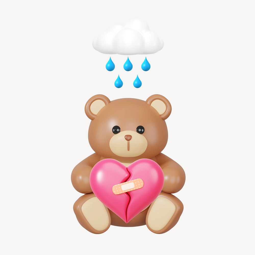 Heartbroken teddy bear, 3D illustration