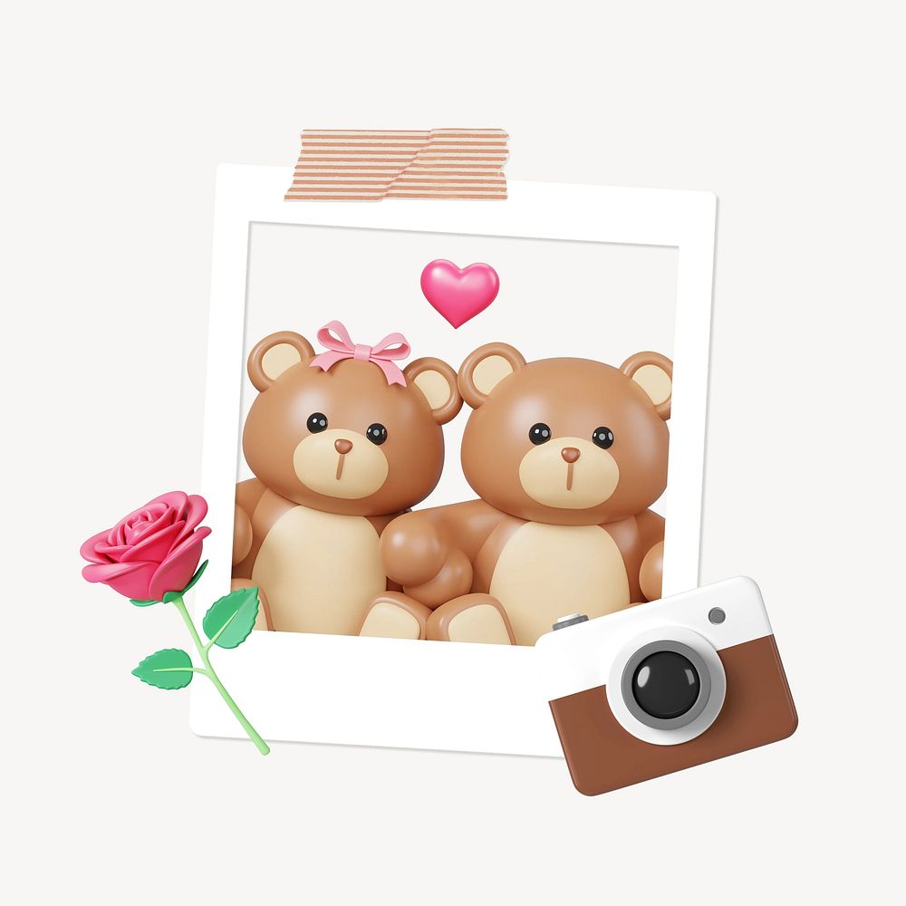 Couple teddy bears, Valentine's Day celebration, 3D illustration