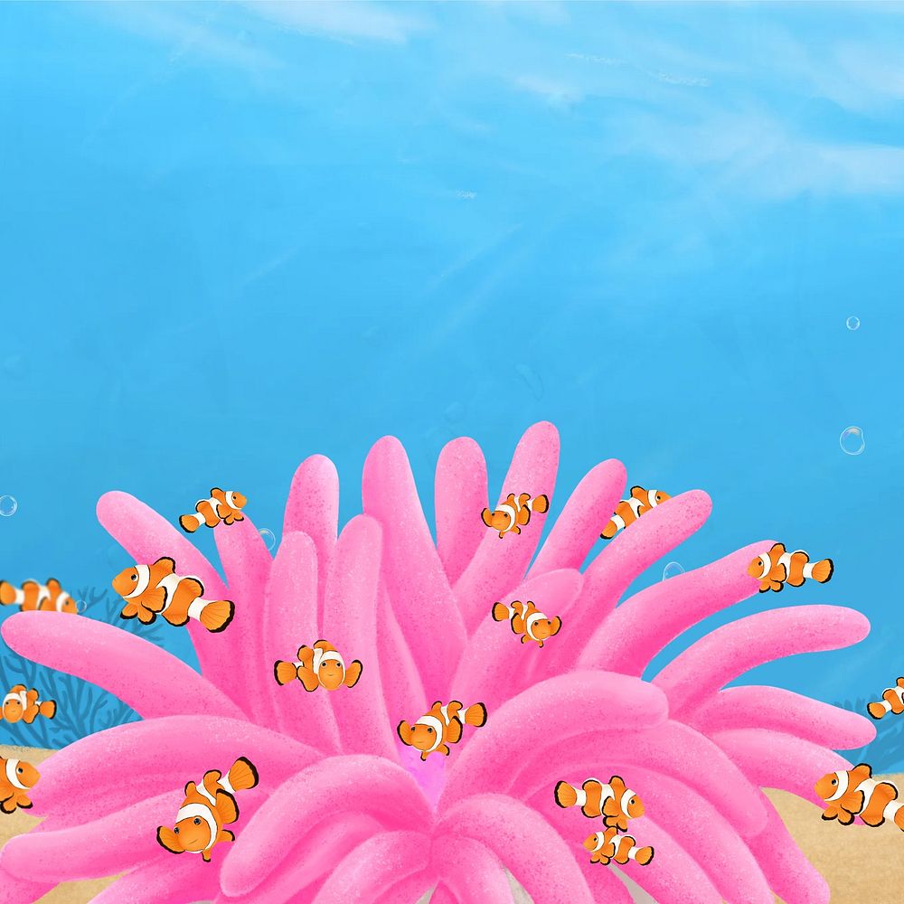 Clownfish anemone background, aesthetic paint illustration