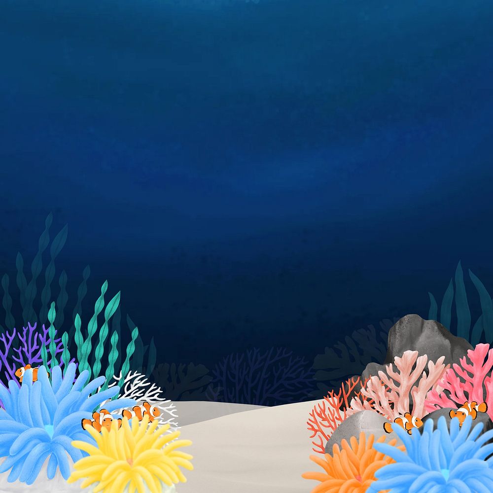 Underwater world, dark background, aesthetic paint illustration