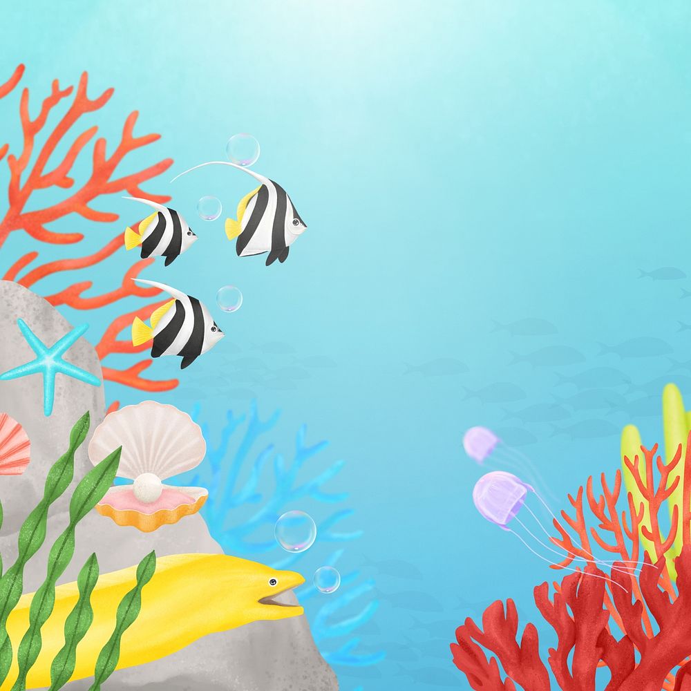 Tropical coral reef background, aesthetic paint illustration