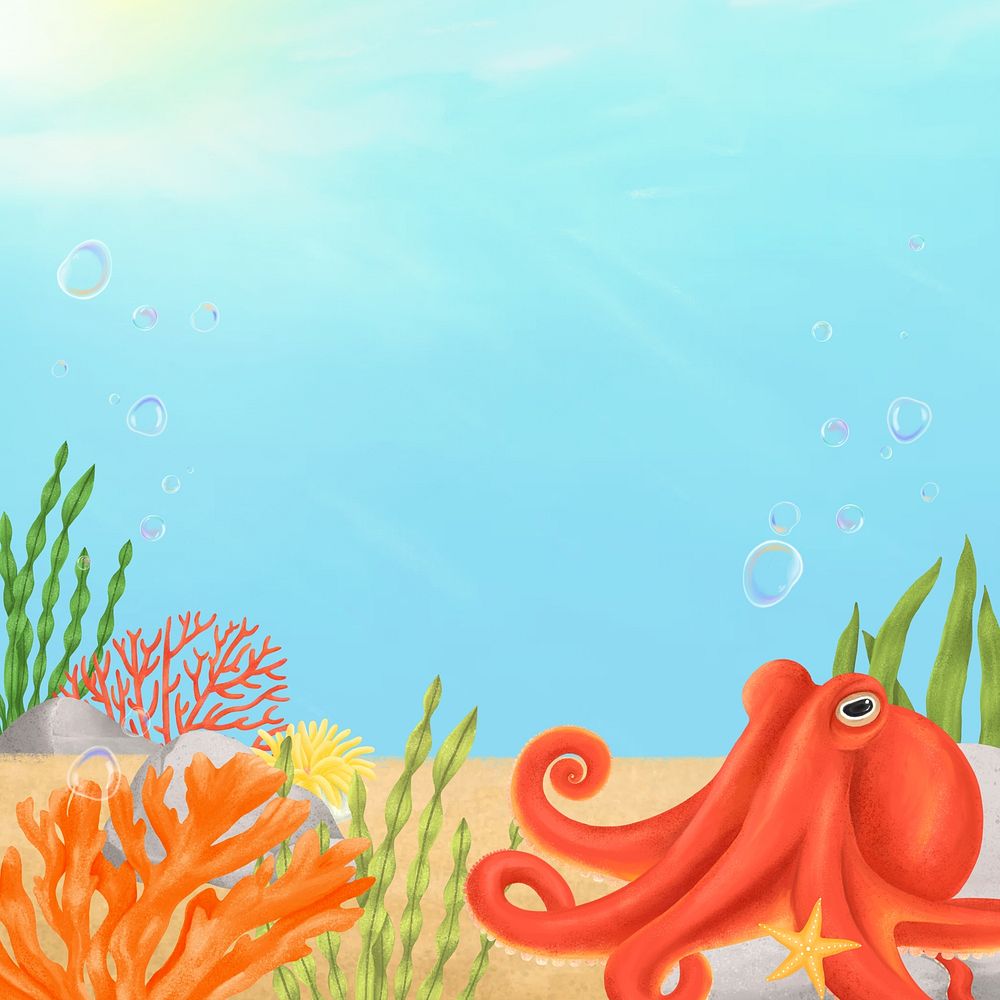 Octopus underwater world background, aesthetic paint illustration