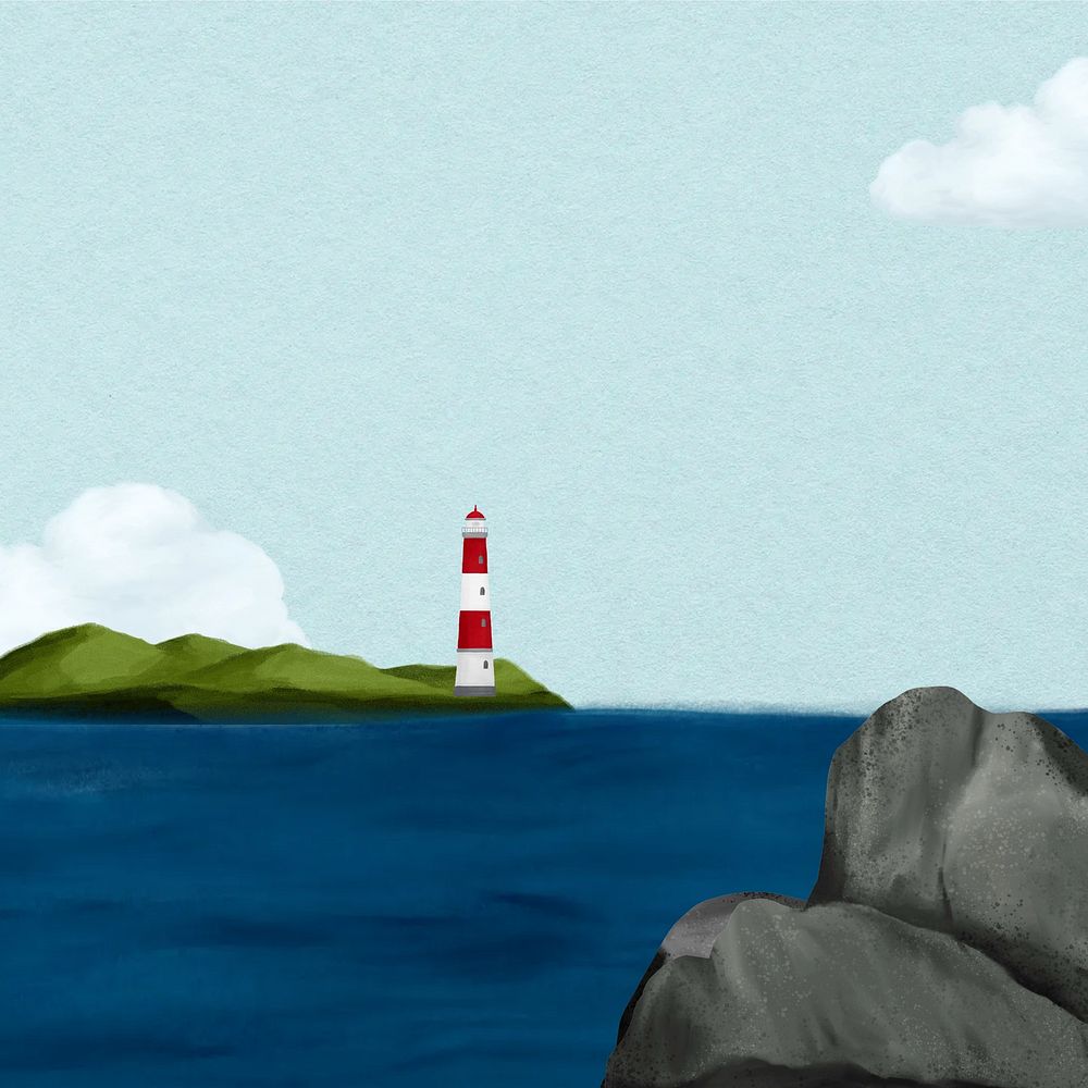 Coastal lighthouse scene background, aesthetic paint illustration