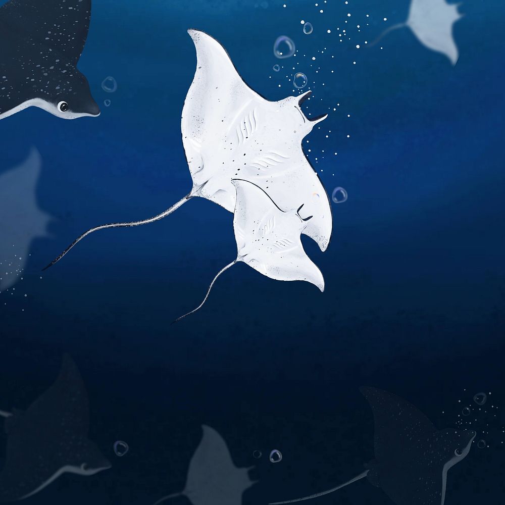 Stingray underwater world background, aesthetic paint illustration