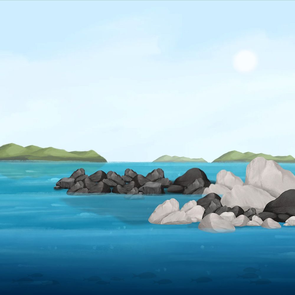 Beautiful coast scene background, aesthetic paint illustration