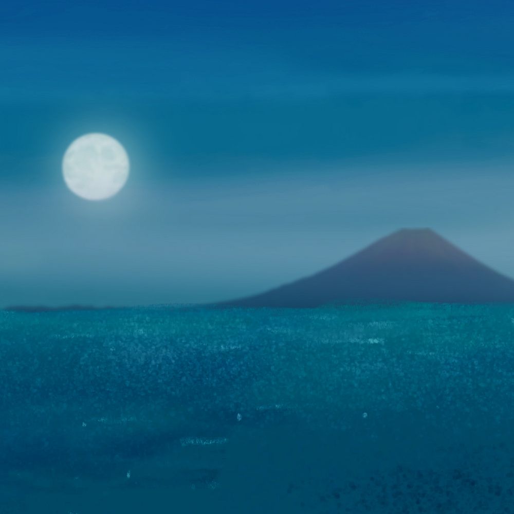 Night at sea background, aesthetic paint illustration