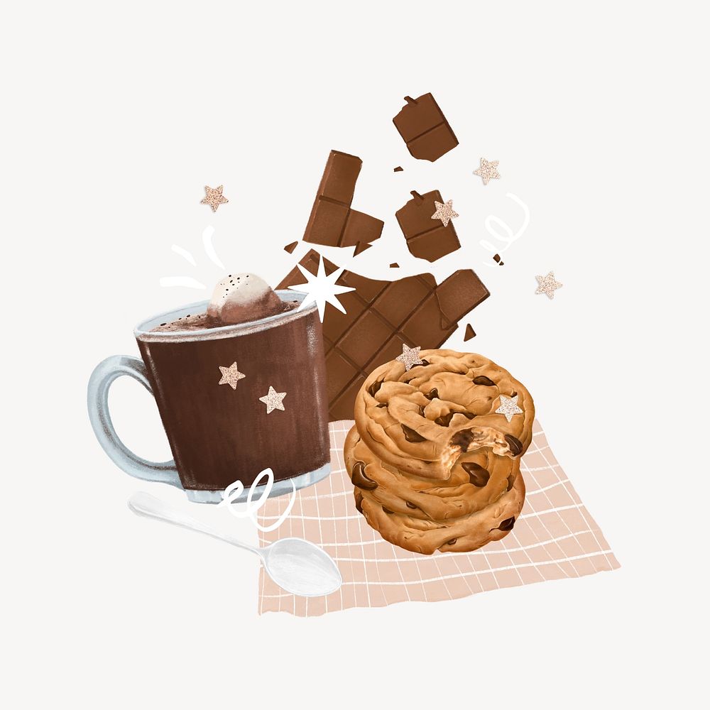 Chocolate chip cookies & milk, sweet beverage illustration