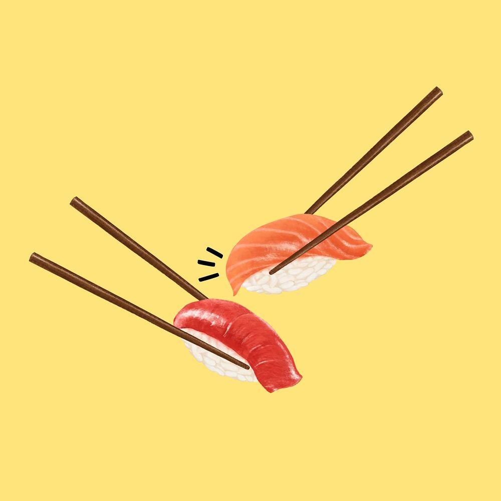 Salmon & tuna sushi, Asian food illustration