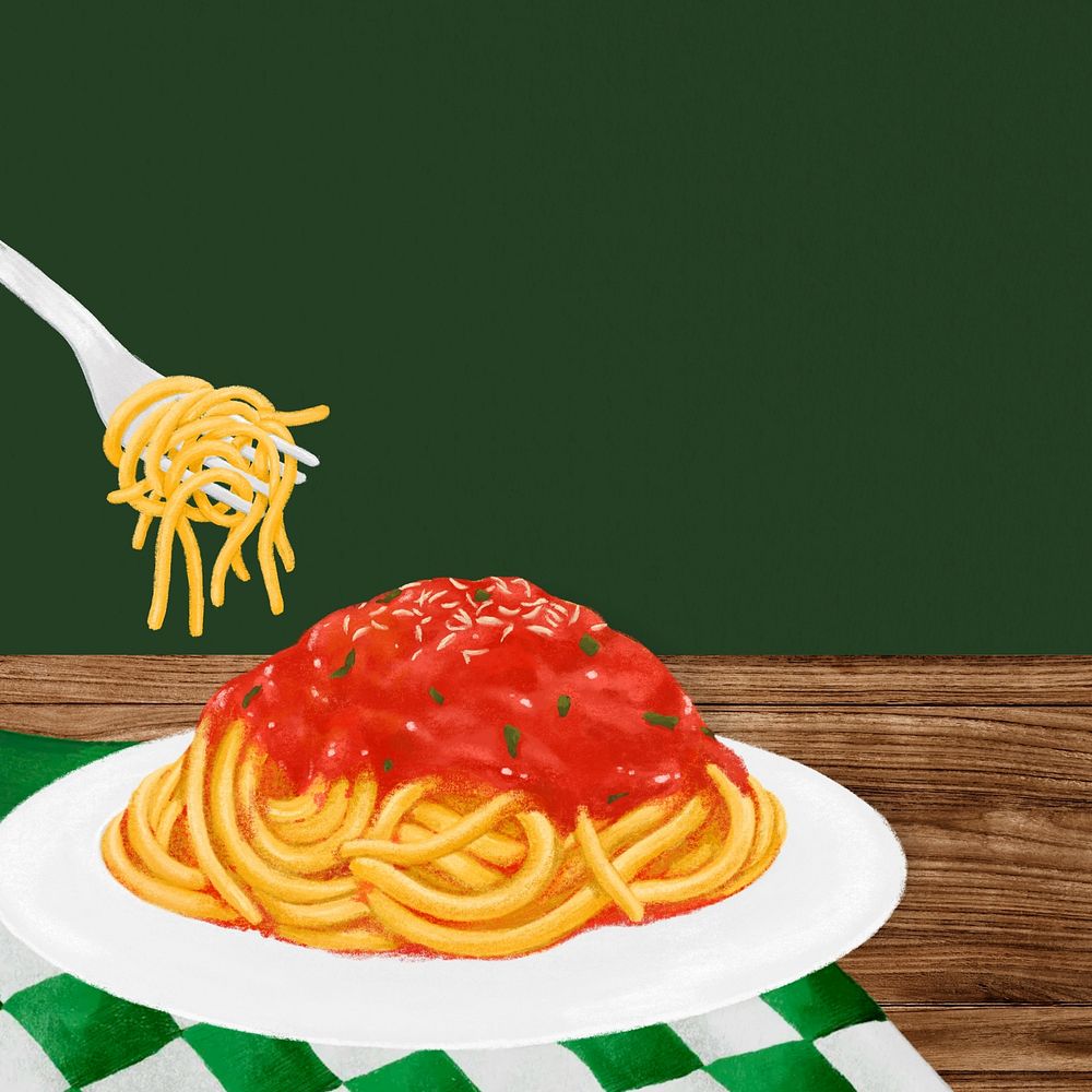 Delicious spaghetti background, green border background