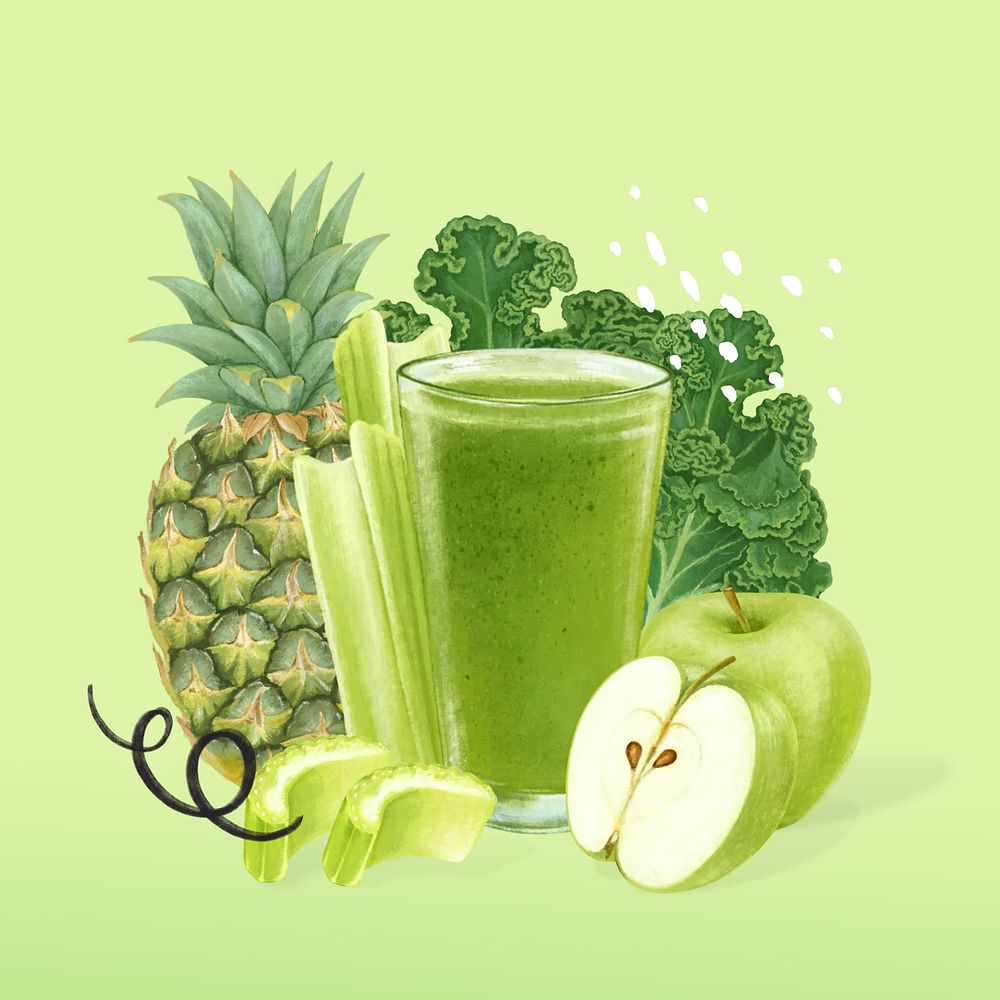 Celery apple juice, healthy drink illustration