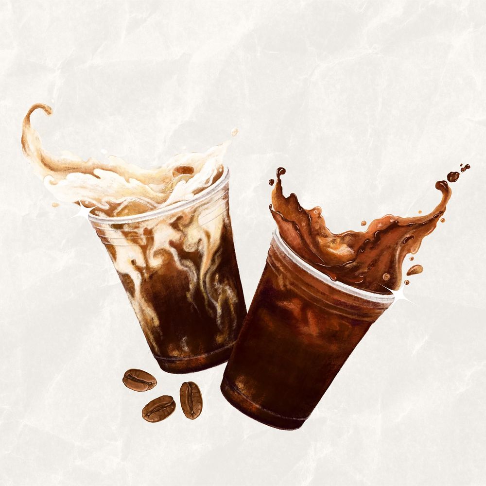 Iced coffee splash, morning beverage illustration