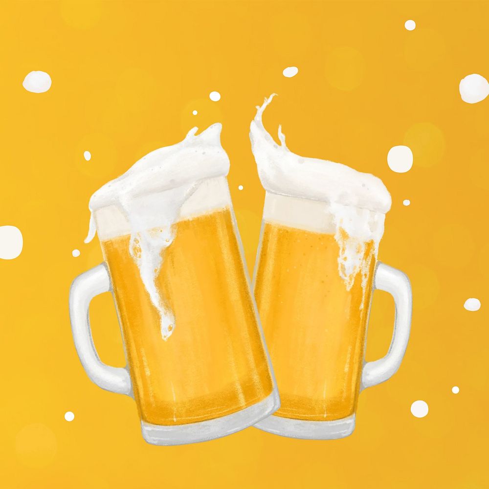 Cheering beer glasses, alcoholic beverage illustration