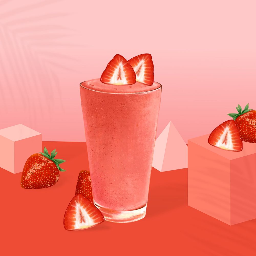 Strawberry smoothie, healthy drink illustration