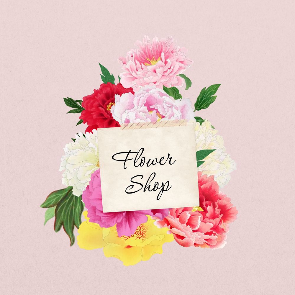 Flower shop word, aesthetic flower collage art