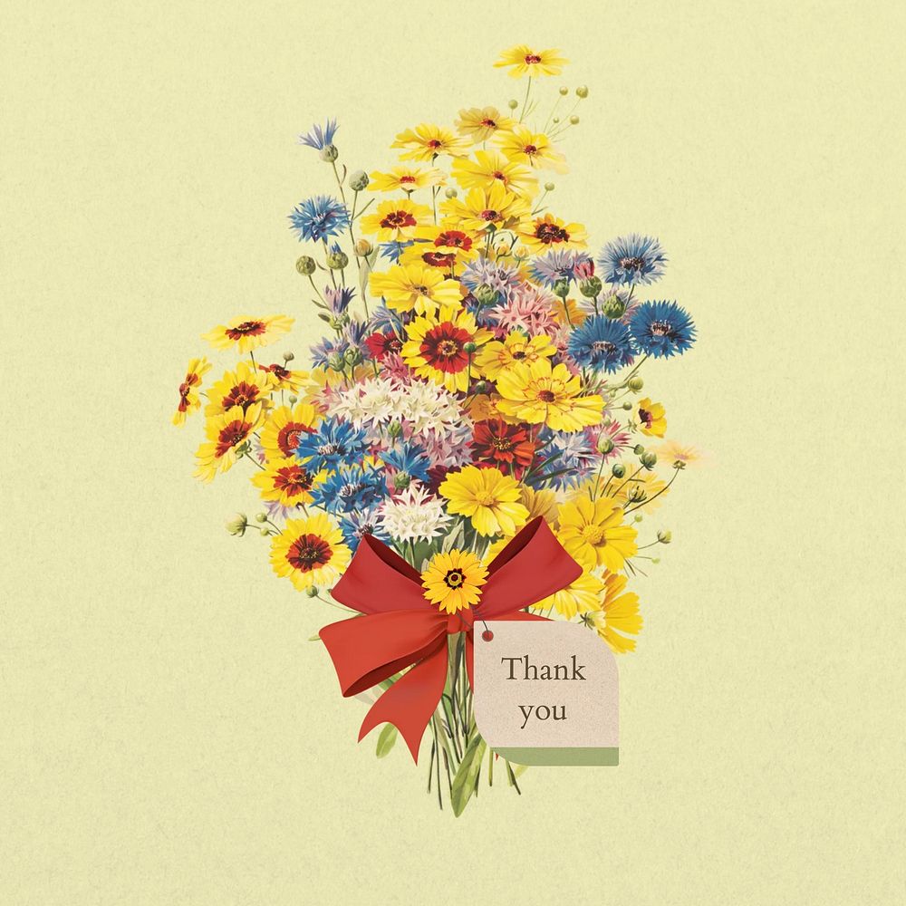 Thank you greeting, aesthetic flower bouquet collage art