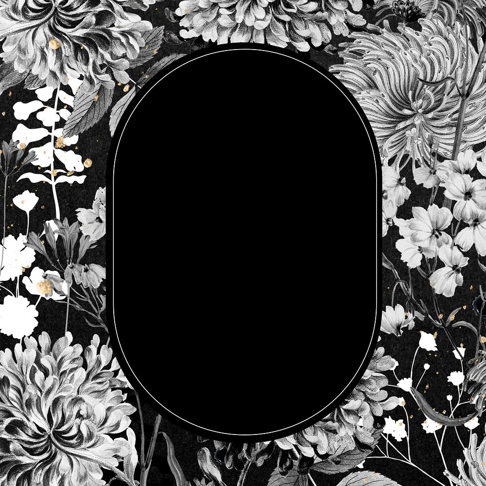 Aesthetic vintage flower frame, black and white design