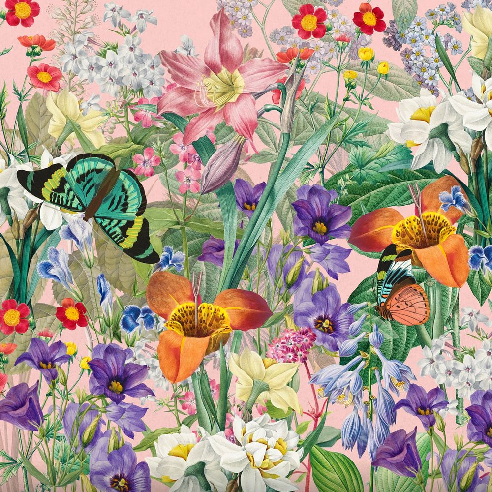 Aesthetic wildflower pattern background, vintage botanical illustration