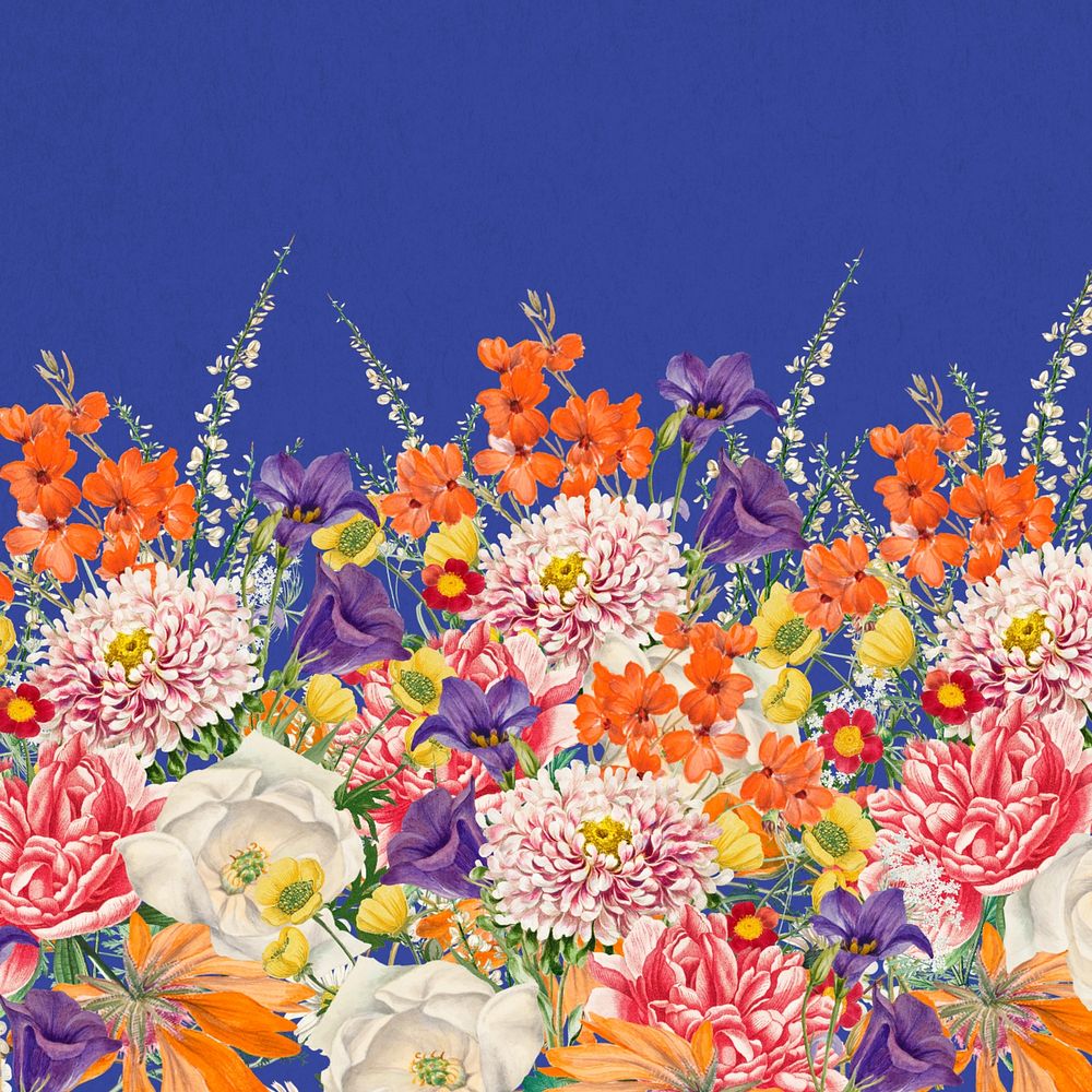 Wedding flowers border background, blue textured design