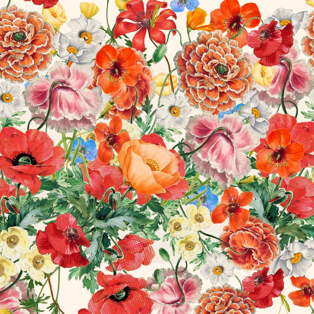 Orange flower pattern background, Summer aesthetic 