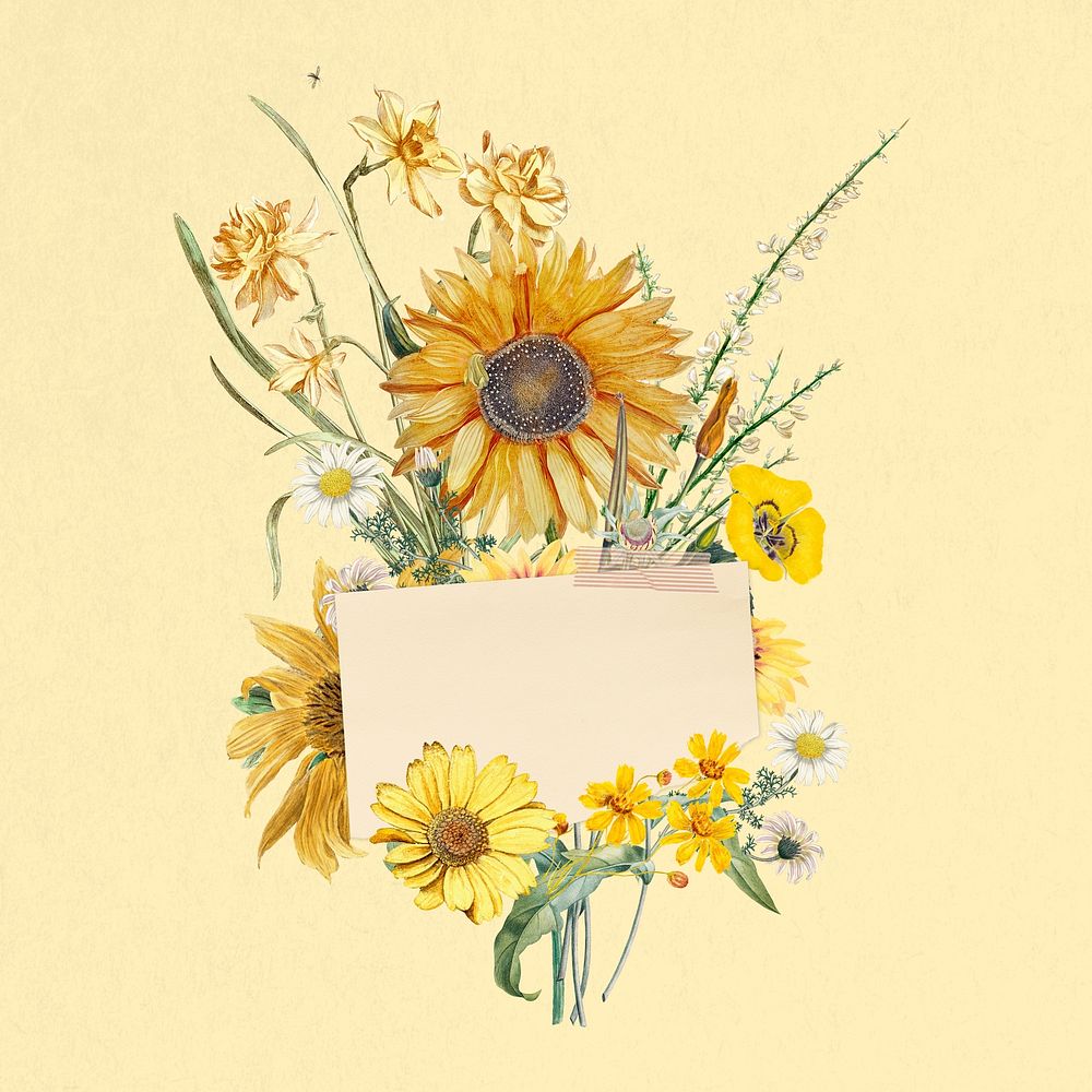 Sunflower bouquet with note paper collage
