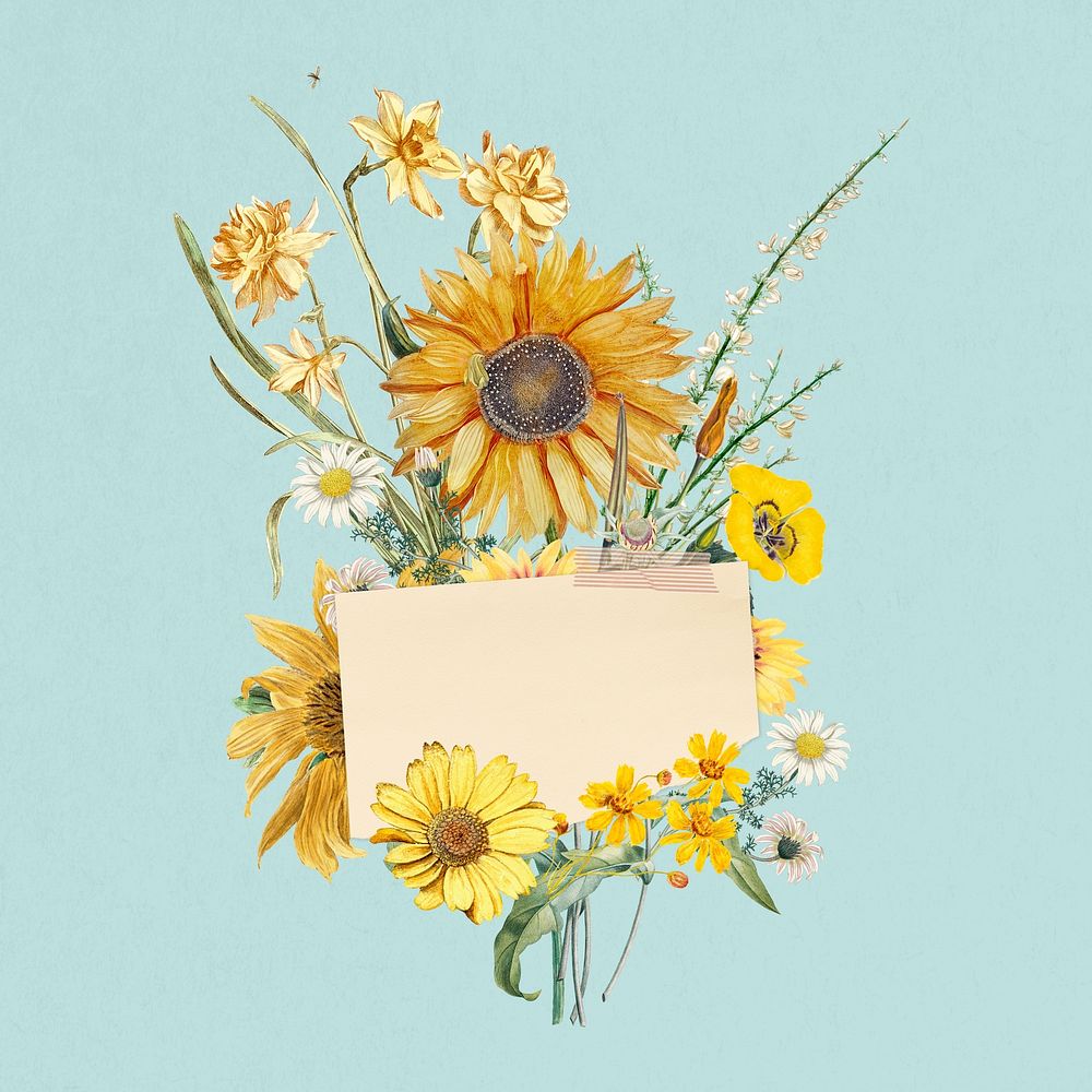 Sunflower bouquet with note paper collage