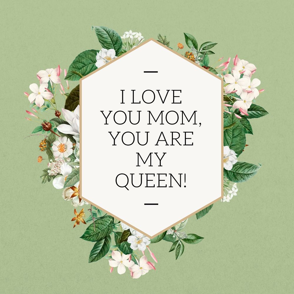 I love you mom word, aesthetic flower collage art