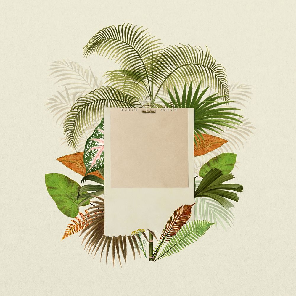 Tropical palm leaf note paper collage