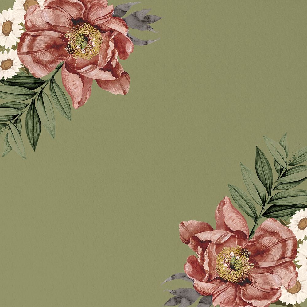 Vintage camellia flower background, green aesthetic illustration