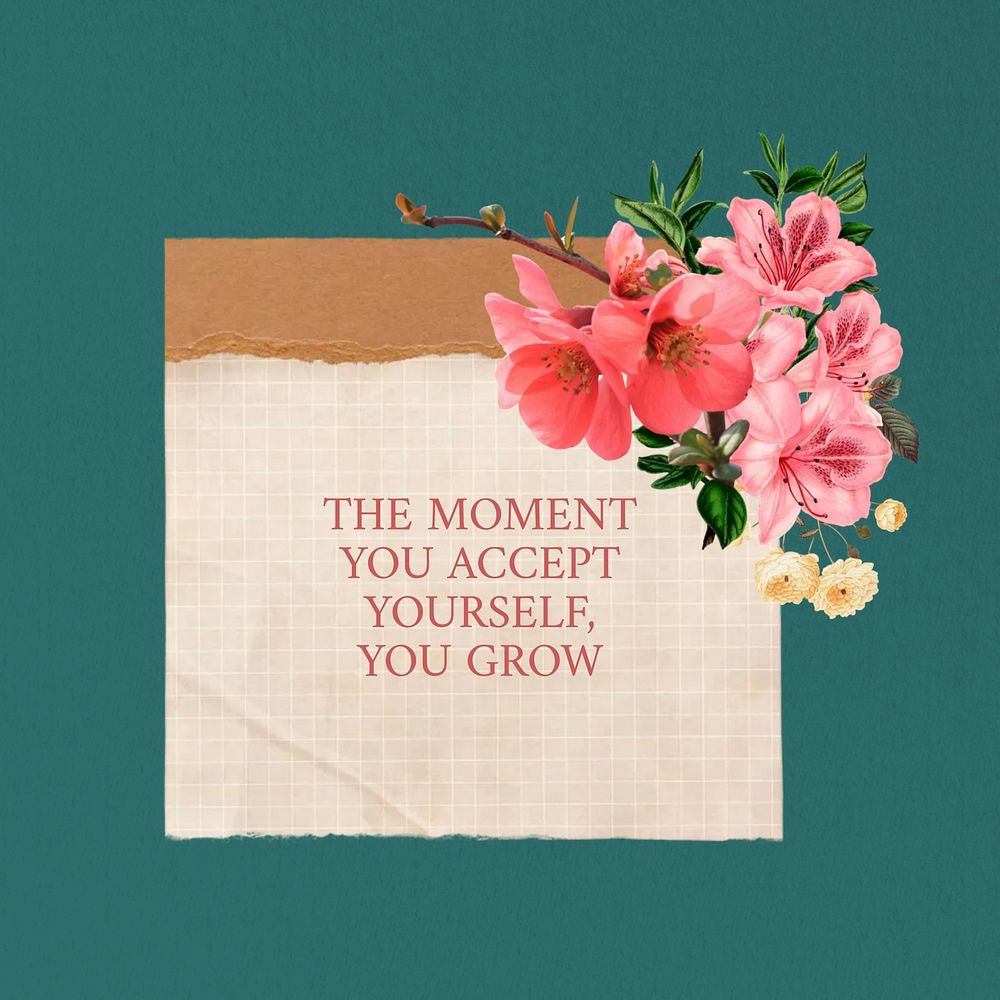 Accept yourself quote, aesthetic flower collage art