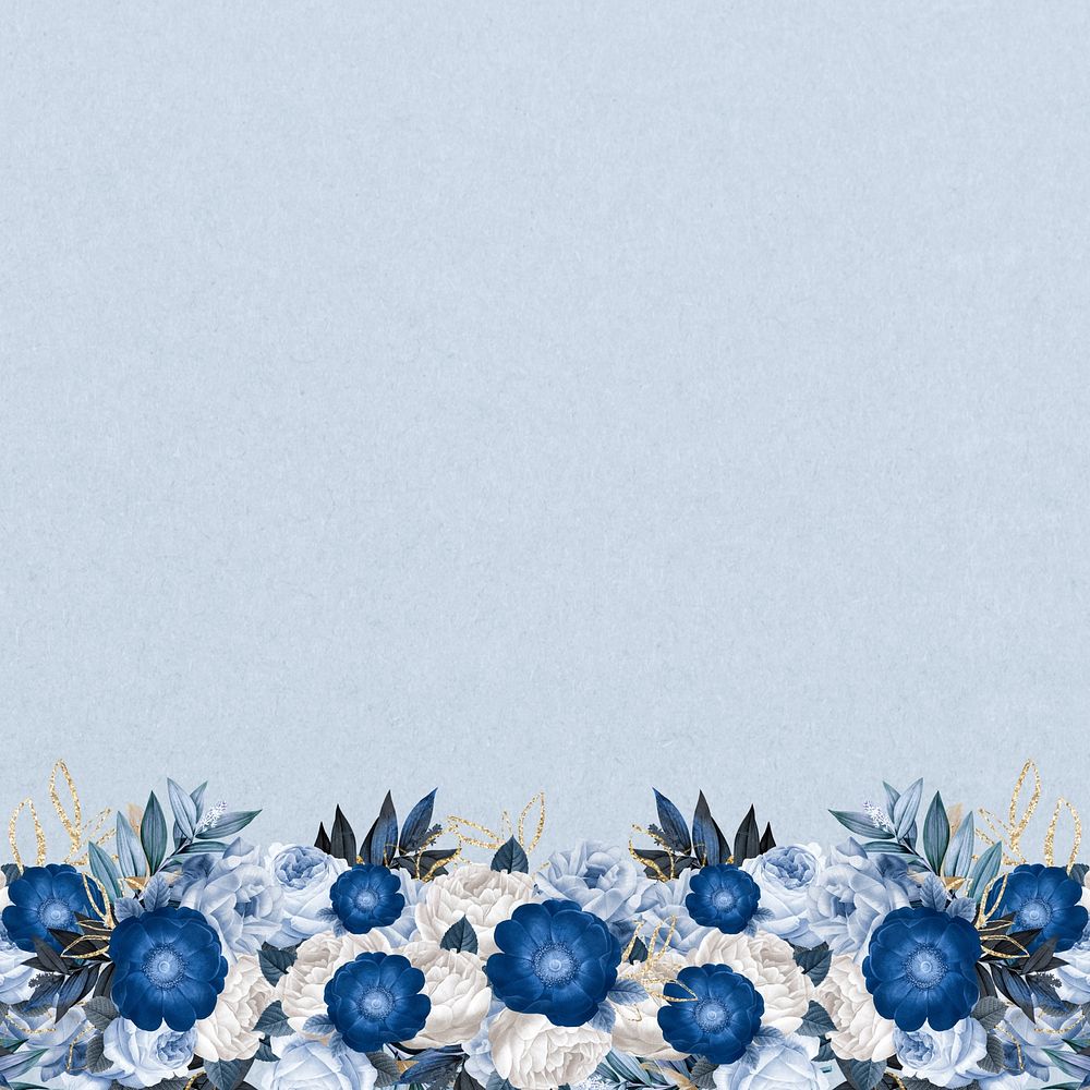 Blue anemone flower background, Winter season border