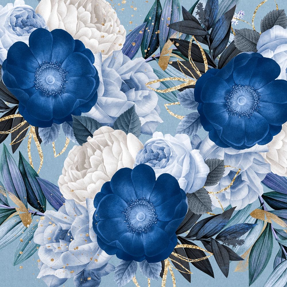 Blue anemone flower background, Winter season 