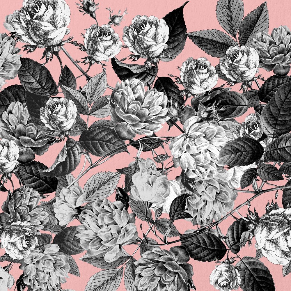 Vintage flower pattern, black and white design